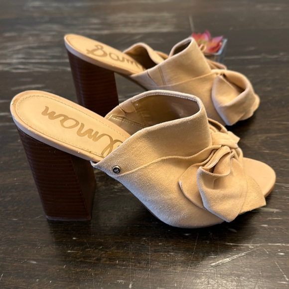 Sam Edelman Yuki Tan Suede Bow atop Mules heels women size 8.5 - Picture 2 of 8